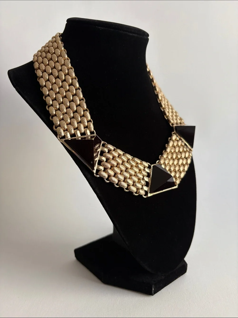 Gold Collar Necklace Black Pyramid Accents Statement Women Jewelry